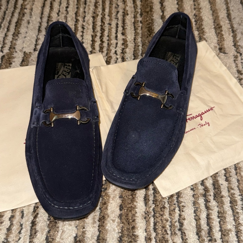 Salvatore Ferragamo Blue Loafers with Signature Horsebit